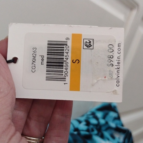 NWT Calvin Klein Aqua Blue Gold accent Tankini Top Small - Picture 6 of 9